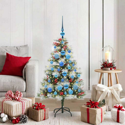 VIDAXL 4ft Artificial Christmas Tree with Blue Baubles and Snow Flocked Green Branches - Image 3