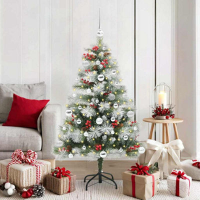 VIDAXL 5ft Artificial Christmas Tree with Silver Baubles and Snow Flocked Green Branches for Holiday Halloween Decoration - Image 3