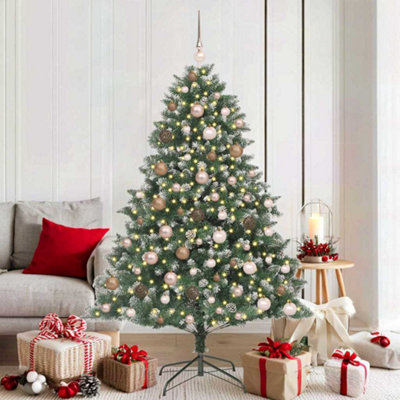 VIDAXL Artificial Christmas Tree with Rose Gold Baubles and LED Lights, 180 cm Green Festive Decoration for Living Rooms - Image 3