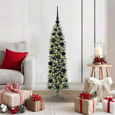 Vidaxl Artificial Slim Christmas Tree Green And White 120 Cm - Image 4