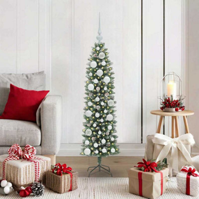 Vidaxl Artificial Slim Christmas Tree Green And White 120 Cm - Image 4