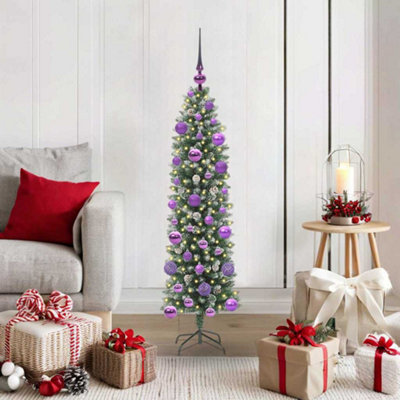 Vidaxl Artificial Slim Christmas Tree Green And White 120 Cm - Image 4