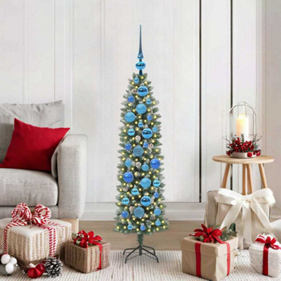 Vidaxl Artificial Slim Christmas Tree Green And White 120 Cm - Image 4