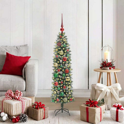 B&Q -  Artificial Slim Christmas Tree Green And White 120 Cm