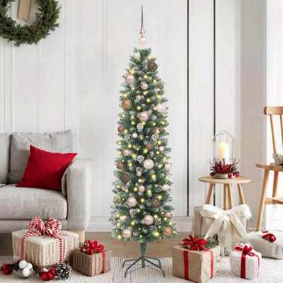 Vidaxl Green Artificial Slim Christmas Tree With 150 Leds 150 Cm Small