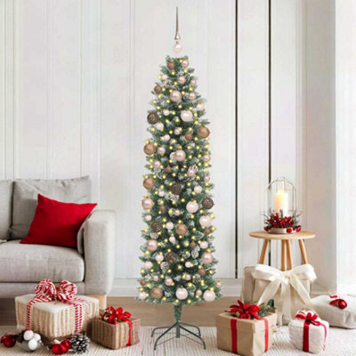 VIDAXL Slim Artificial Christmas Tree 180 cm with 300 LEDs and Rose Gold Ornaments - Image 3