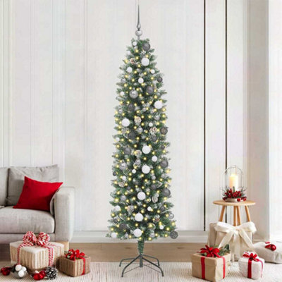 VIDAXL Artificial Slim Christmas Tree with 300 LEDs 210 cm Green PVC Pine Effect Holiday Decoration for Narrow Spaces - Image 3