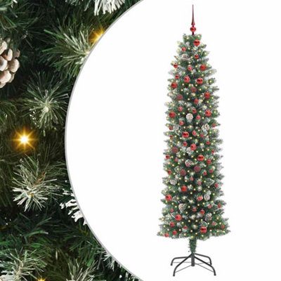 Vidaxl Green/White Artificial Slim Christmas Tree And 210 Cm