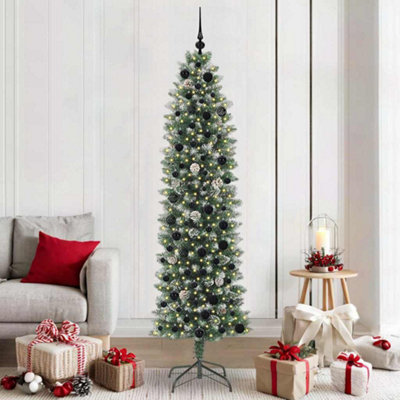 Vidaxl Artificial Slim Christmas Tree Green And White 210 Cm from B&Q