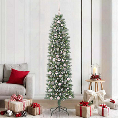 B&Q -  Artificial Slim Christmas Tree Green And White 210 Cm