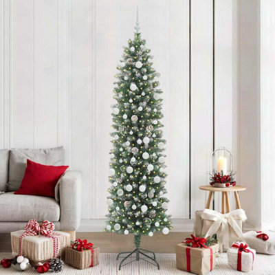 B&Q -  Artificial Slim Christmas Tree Green And White 210 Cm