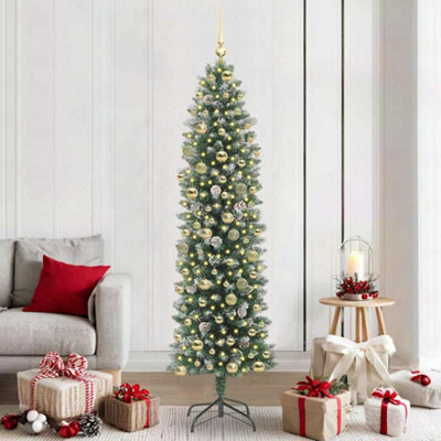Vidaxl Green/White Artificial Slim Christmas Tree And 210 Cm