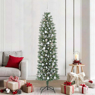 Vidaxl Green/White Artificial Slim Christmas Tree And 210 Cm