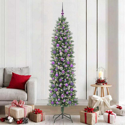 B&Q -  Artificial Slim Christmas Tree Green And White 210 Cm