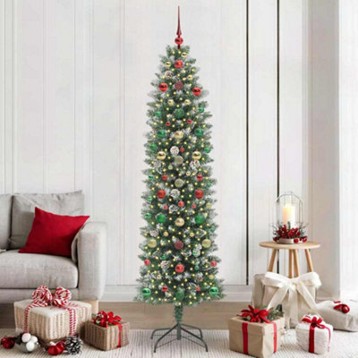 Vidaxl Green/White Artificial Slim Christmas Tree And 210 Cm