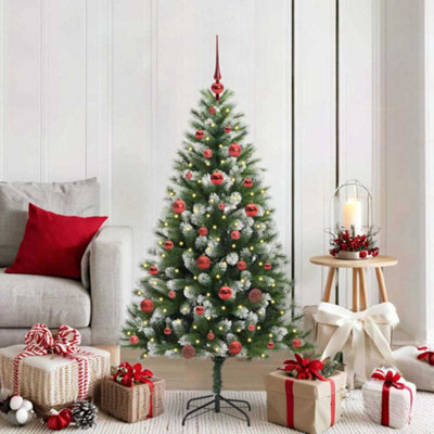 Vidaxl White Artificial Hinged Christmas Tree With Flocked Snow 150 Cm