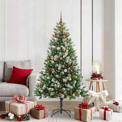 Vidaxl White Artificial Hinged Christmas Tree With Flocked Snow 180 Cm