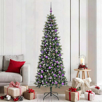 VIDAXL 7ft Artificial Christmas Tree with Lilac Baubles and Snow Tipped Branches - Image 4