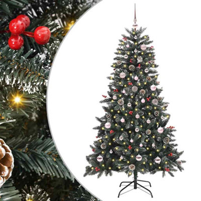 Pre-Lit Bauble Pinecones Berries Snow Flocked Artificial Christmas Tree 5Ft Pink/Green Vidaxl - Image 4