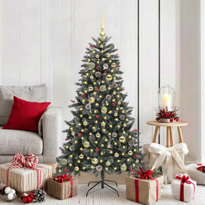 VIDAXL 5ft Pre-Lit Artificial Christmas Tree with Snow Flocked Pinecones and Gold Baubles for Festive Indoor and Outdoor Decor - Image 4