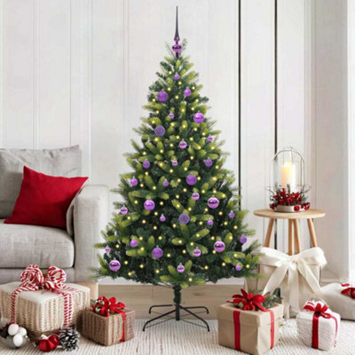 vidaXL Hinged Artificial Christmas Tree - 150cm - Green - 150 LEDs - Image 4