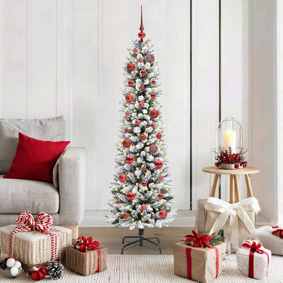 VIDAXL Artificial Christmas Tree - 4.9ft - White/Red Baubles - Warm White LED - Image 4