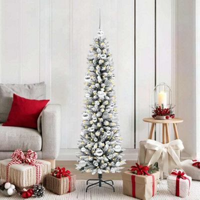 VIDAXL Artificial Christmas Tree 4.9ft White Warm White LED Silver Baubles - Image 4