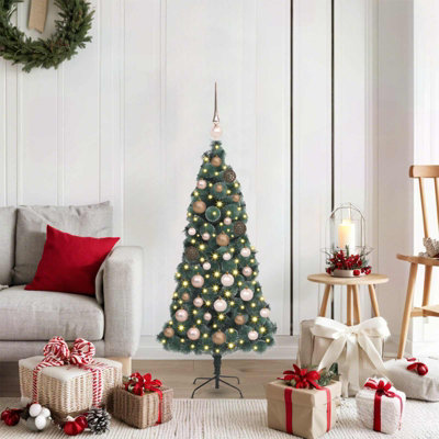 VIDAXL 4ft Pre-Lit Artificial Christmas Tree in Green with Rose Gold Baubles for Indoor and Outdoor Seasonal Decor - Image 4
