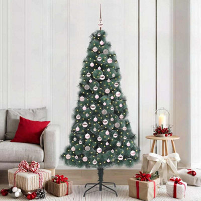 vidaXL Pre-lit Artificial Christmas Tree Green 210 cm with Pink Ball Set - Image 3