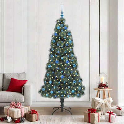 B&Q -  Artificial Pre-Lit Christmas Tree With Ball Set Green 210 Cm
