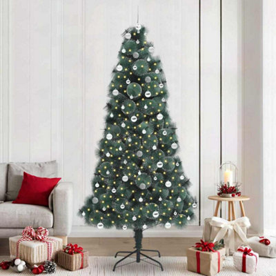 vidaXL Pre-lit Artificial Christmas Tree with Silver Ball Set - Green - 240 cm - Image 3