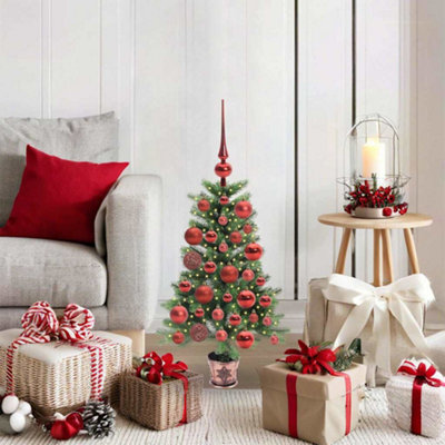 VIDAXL Pre-Lit Artificial Christmas Tree with Red Baubles 3ft Green PVC Cone Tree for Indoor and Outdoor Seasonal Halloween Decoration - Image 4