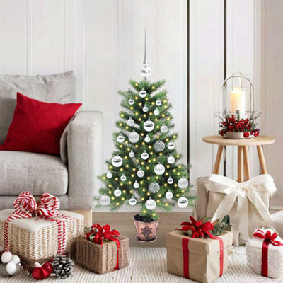 Pre-Lit Baubles Artificial Christmas Tree 3Ft Silver/Green Vidaxl - Image 4
