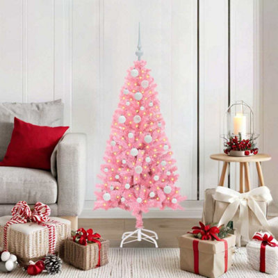 vidaXL Artificial Christmas Tree with 150 LEDs - Pink - 120 cm - PVC - Image 4
