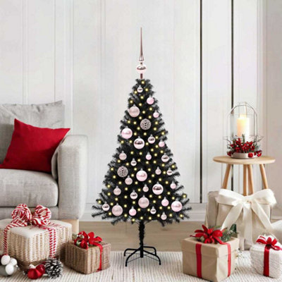 Vidaxl Black Christmas Tree With 150 Leds With Stand 120 Cm Pvc