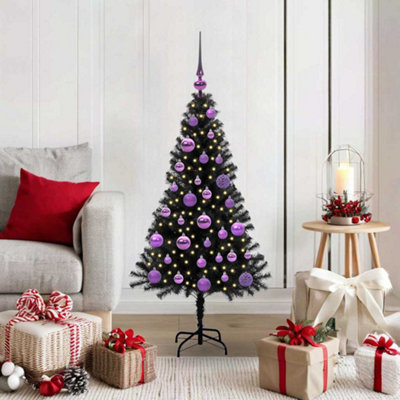 vidaXL Artificial Christmas Tree with 150 LEDs - 120 cm - Black - Image 4