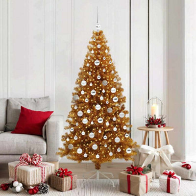 vidaXL Artificial Christmas Tree 180 cm with 300 LEDs and Silver Balls - Gold - Image 3