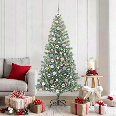 VIDAXL 180 cm Snow Flocked Artificial Christmas Tree with LED Lights and Pink Ornaments - Image 3