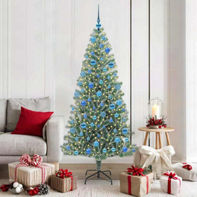 VIDAXL 180 cm Artificial Christmas Tree with LED Lights and Blue Ornaments, Green Snow Flocked Holiday Decor - Image 3
