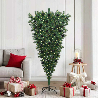 vidaXL Pre-lit Artificial Christmas Tree - Upside-down Design - 180 cm - Green - Image 3