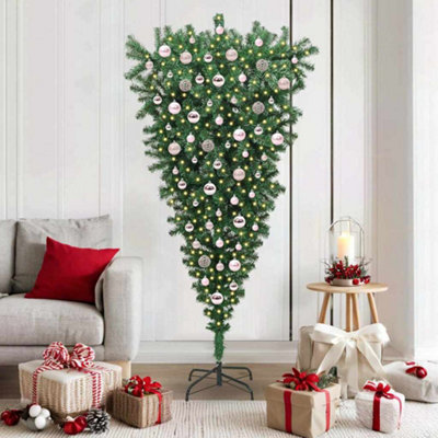 vidaXL Pre-lit Artificial Christmas Tree with Pink Balls - Green - 180 x 90 cm - Image 3