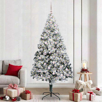 Pre-Lit Baubles Artificial Christmas Tree 8Ft Pink/White Vidaxl - Image 4