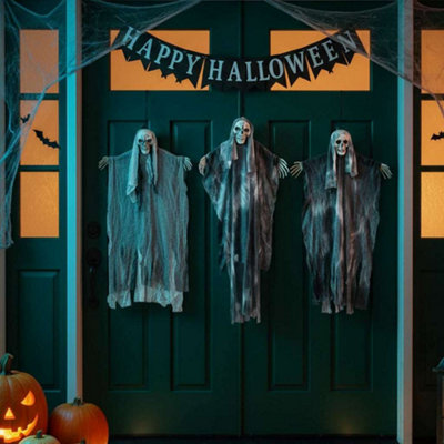 VIDAXL Halloween Hanging Ghost Set of 3 Black Polyester Decorations 66 x 110 cm for Indoor Spooky Displays - Image 2