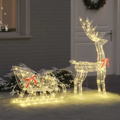 Vidaxl Reindeer Pull Sleigh Warm White 70 X 26 X 130 Cm Acrylic from B&Q