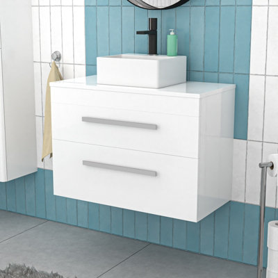 Nes Home 800Mm Wall Hung Cabinet With Countertop Rectangular Basin And Worktop - Image 3