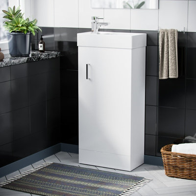 Nes Home White 400mm Cloakroom Vanity Basin Unit Basin Mono Mixer Tap & Waste from B&Q