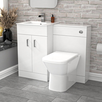 B&Q -  1000mm White Vanity Slim Basin CabinetWc Unit & Rimless Btw Toilet