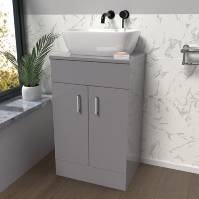 B&Q -  500mm Grey Vanity Unit With Countertop & Rounded Rectangle Basin