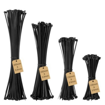 B&Q Black Cable Ties 4 Sizes Tie Wraps, Pack Of 400  Self Locking Small Nylon Zip Ties For Home Office Garage And Workshop