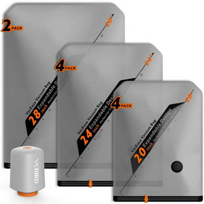 B&Q 10 Pack Vacuum Storage Bags, Clear Reusable Space Saver Compression Bags With Wireless Electric Air Pump For Clothes Travel